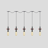 Industrial Amber Glass Multi-Pendant Hanging Lamp Kit - Black Capsule Tandem 3/5/7-Light Option For