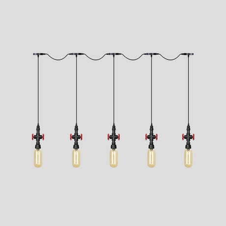 Industrial Amber Glass Multi-Pendant Hanging Lamp Kit - Black Capsule Tandem 3/5/7-Light Option For