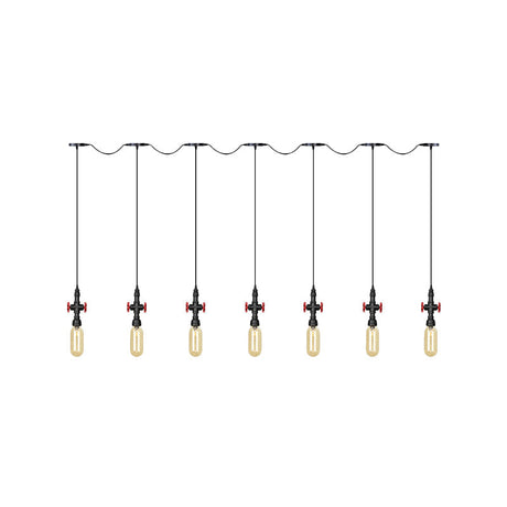 Industrial Amber Glass Multi-Pendant Hanging Lamp Kit - Black Capsule Tandem 3/5/7-Light Option For