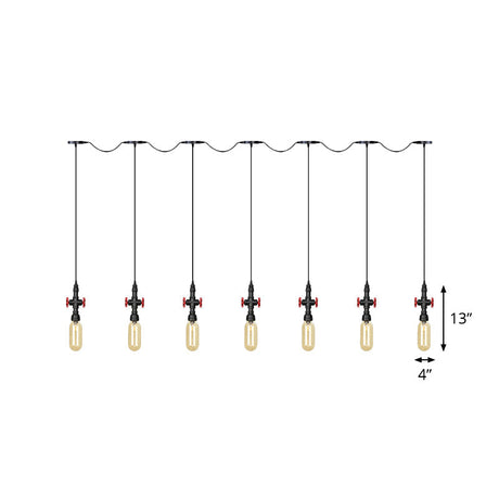 Industrial Amber Glass Multi-Pendant Hanging Lamp Kit - Black Capsule Tandem 3/5/7-Light Option For