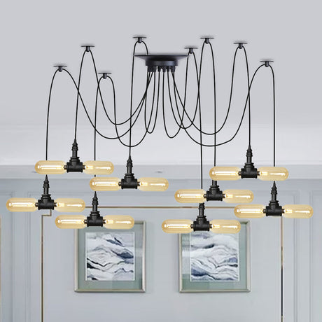 Vintage Black Capsule Pendant Swag Lamp With Amber Glass Led Bulbs - Perfect For Restaurants Multi