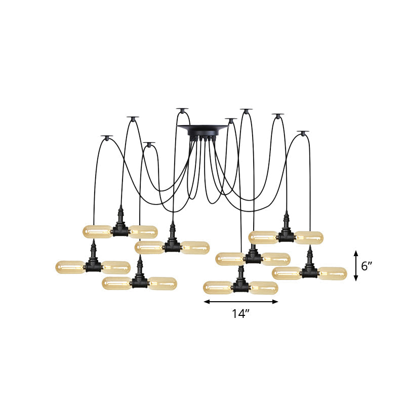 Vintage Black Capsule Pendant Swag Lamp With Amber Glass Led Bulbs - Perfect For Restaurants Multi