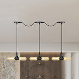 Antiqued Amber Glass Led Pendant Light With Black Hanging Capsule - 6/10/14-Light Tandem Multi Lamp