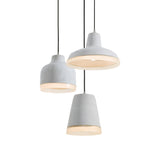 Vintage Cement Pendant Lamp With Multiple Hanging Geometry Bulbs - Grey (Linear/Round Canopy)