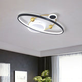 Contemporary Black Acrylic Led Flush Mount Lamp Planet Living Room Ceiling Fixture With Warm/White