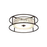 Modern Crystal Flush Light Fixture With Black Metal Frame - 5-Head Living Room Mount Lamp