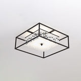 Modern Crystal Flush Light Fixture With Black Metal Frame - 5-Head Living Room Mount Lamp