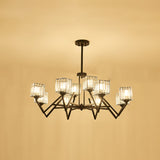 Modern Black Crystal Block Semi Flushmount Ceiling Lamp - 12 Lights V-Like Arm For Living Room