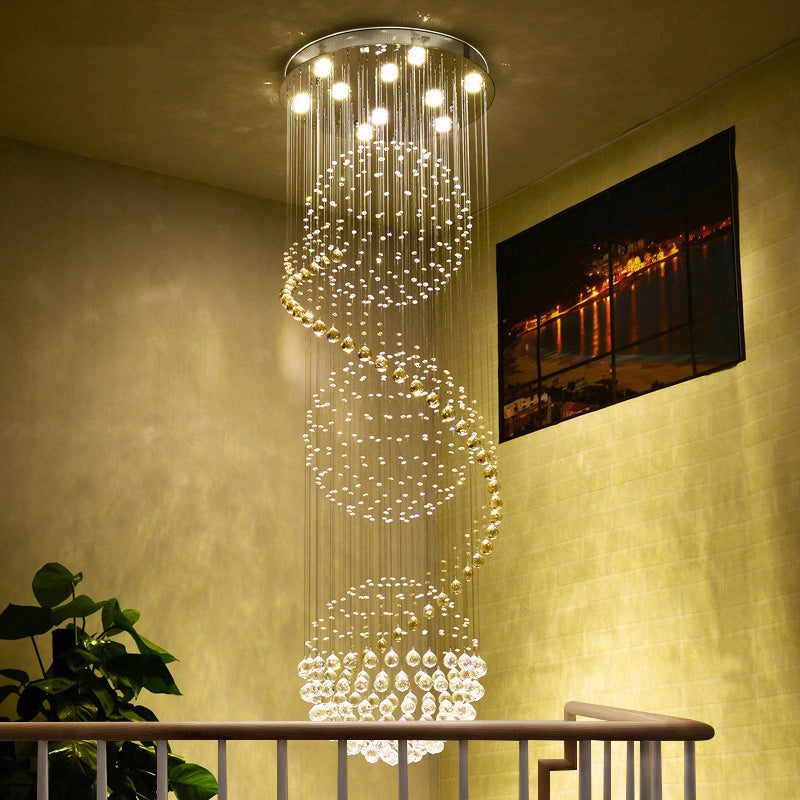 Modern Clear Crystal Spiral Led Chandelier With 4 Lights Perfect For Stairways