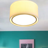 Modern 4-Light 2-Shade Fabric Drum Flush Mount Ceiling Fixture For Bedroom In White