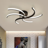 Minimalist Black Swirl Led Flush Mount Ceiling Fixture - 16/19.5 Wide Semi For Bedroom / 16