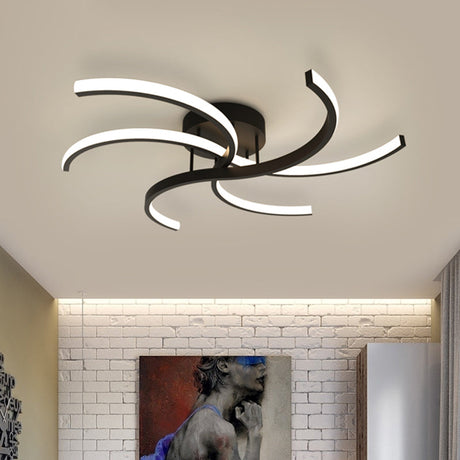 Minimalist Black Swirl Led Flush Mount Ceiling Fixture - 16/19.5 Wide Semi For Bedroom / 16