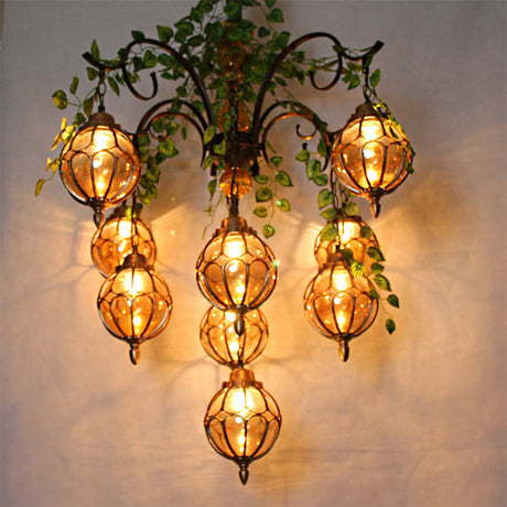 Antique Amber Glass Brass Chandelier - 5/9 Lights Elegant Dining Room Lighting