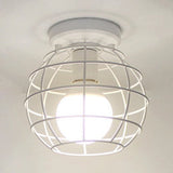 Retro-Style Globe Cage Metal Ceiling Light With 1 And Flush-Mount Design In Black/White White