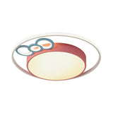 Modern Flush Mount Pendant Light With Blue/Pink Led Glow For Bedroom - Acrylic Drum Design