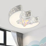 Contemporary Led Flush Pendant Light For Bedroom - Ceiling Mounted Fixture With Moon And Star Design