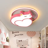 Kids Style Pink Cat-Shaped Ceiling Flushmount Light With Acrylic Led Bedroom Lighting In Warm/White