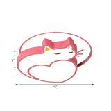 Kids Style Pink Cat-Shaped Ceiling Flushmount Light With Acrylic Led Bedroom Lighting In Warm/White