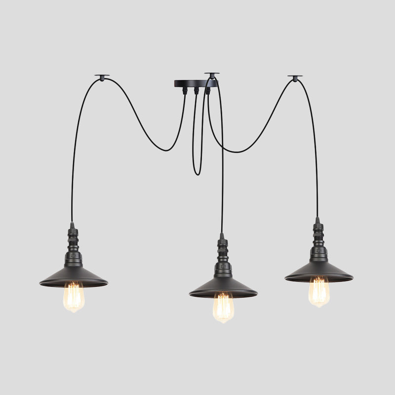Vintage Iron Saucer Led Pendant - Black 2/3/6 Lights Bar Swag Pendulum Lamp