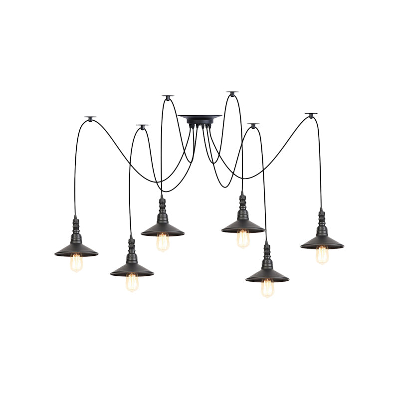 Vintage Iron Saucer Led Pendant - Black 2/3/6 Lights Bar Swag Pendulum Lamp