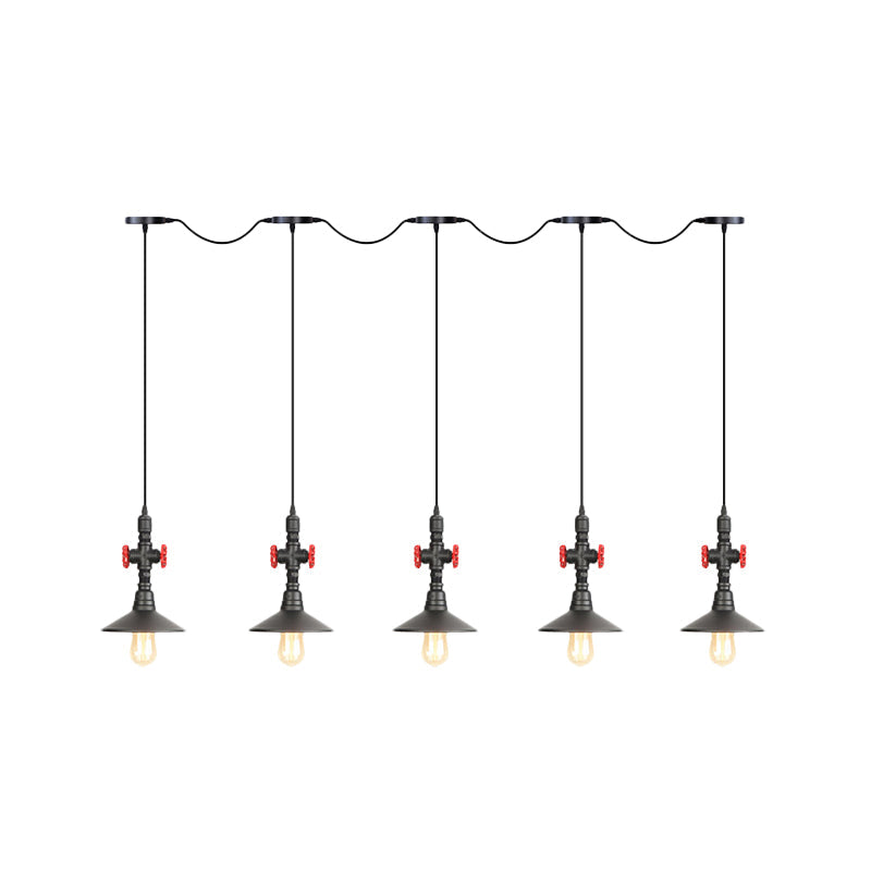 Industrial Saucer Tandem Pendant Lamp - Black (3/5/7-Bulb) For Restaurant Lighting
