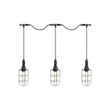 3/5/7-Head Iron Tandem Ceiling Light In Rustic Black Finish With Wire Cage - Perfect For Restaurants