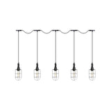 3/5/7-Head Iron Tandem Ceiling Light In Rustic Black Finish With Wire Cage - Perfect For Restaurants