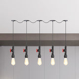 Black Iron Industrial Pendant Light With 5/7 Bulbs - Stylish Multi Bulb Tandem Hanging Lamp 5 /