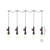Black Iron Industrial Pendant Light With 5/7 Bulbs - Stylish Multi Bulb Tandem Hanging Lamp