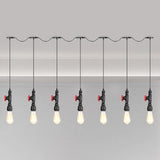 Black Iron Industrial Pendant Light With 5/7 Bulbs - Stylish Multi Bulb Tandem Hanging Lamp 7 /