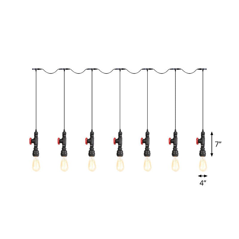 Black Iron Industrial Pendant Light With 5/7 Bulbs - Stylish Multi Bulb Tandem Hanging Lamp