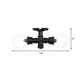 Antiqued Black Semi Mount Lighting With Clear Glass - 2-Light Sphere Flush Mounted Lamp
