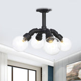 Antiqued Clear Glass Ball Led Semi Flushmount Lighting With 4/5/6 Heads In Black