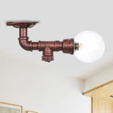 Copper Glass Semi-Flush Mount Led Ceiling Light Fixture / C