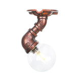 Copper Glass Semi-Flush Mount Led Ceiling Light Fixture