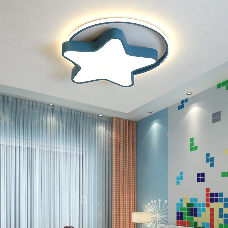 Nordic Star Led Flush Mount Ceiling Light With Acrylic Ring For Kids Room
