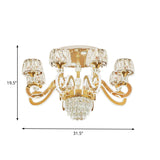Modern Gold Semi Flush Mount Ceiling Light With Crystal Accents - 6/8 Bulbs Led Metal Scroll Arms