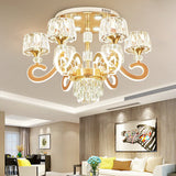 Modern Gold Semi Flush Mount Ceiling Light With Crystal Accents - 6/8 Bulbs Led Metal Scroll Arms 6