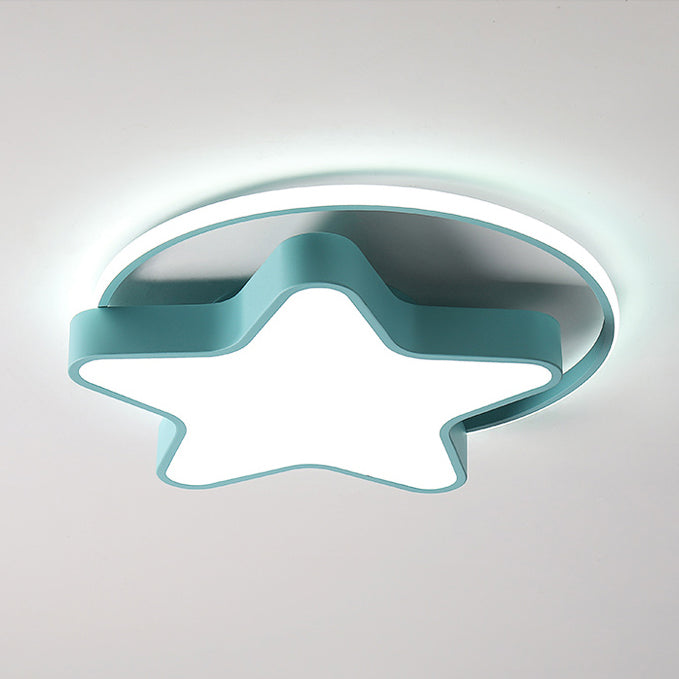 Nordic Star Led Flush Mount Ceiling Light With Acrylic Ring For Kids Room Green / 18 White
