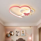 Minimalistic Pink Led Flushmount Ceiling Light With Loving Heart Frame - Bedroom Lighting Fixture