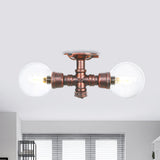 Antiqued Led Flush Mount Lamp With 2 Lights - Clear Glass & Copper Semi Lighting Ball / A