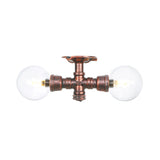 Antiqued Led Flush Mount Lamp With 2 Lights - Clear Glass & Copper Semi Lighting Ball