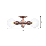 Antiqued Led Flush Mount Lamp With 2 Lights - Clear Glass & Copper Semi Lighting Ball