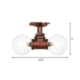 Antiqued Led Flush Mount Lamp With 2 Lights - Clear Glass & Copper Semi Lighting Ball