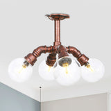 Clear Glass Semi-Flush Ceiling Light With Ball Design - Farmhouse Style Copper Finish Restaurant