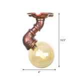Copper Antique Global Semi Flush Lighting: Amber Glass Led Close To Ceiling Lamp