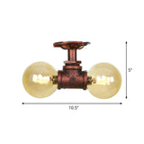 Farmhouse Led Amber Glass Copper Flushmount Light With 2 Heads - Semi Flush Ceiling Fixture