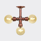 Amber Glass Copper Semi Flush Light Sphere Led Ceiling Fixture - Farmhouse Style