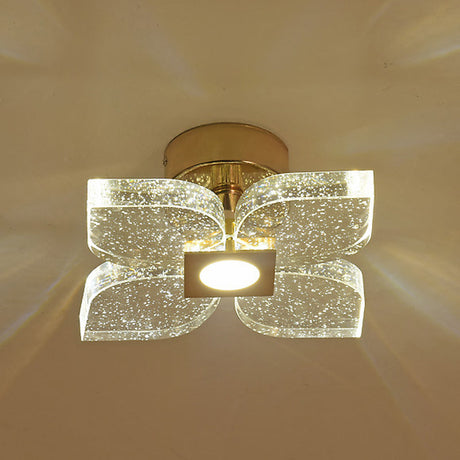 Modern Flower Crystal Ceiling Lamp In Gold With Led Lighting