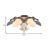 Contemporary Flush Mount Lamp With Milkglass Crystal Strand & Leaf Decor - 5 Lights Ideal For Hotels